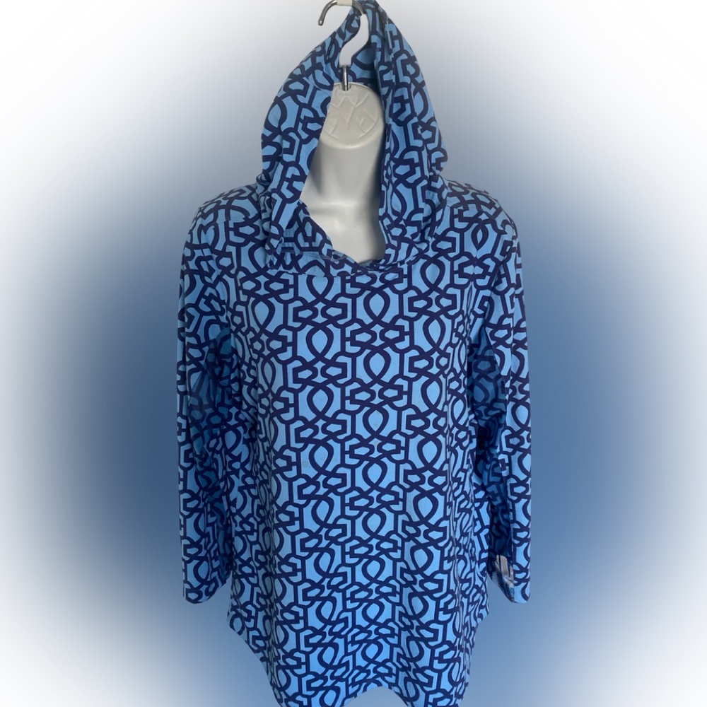 IBKUL Navy and Light Blue Patterned Hoody UPF 50 - L blues   Nylon spandex